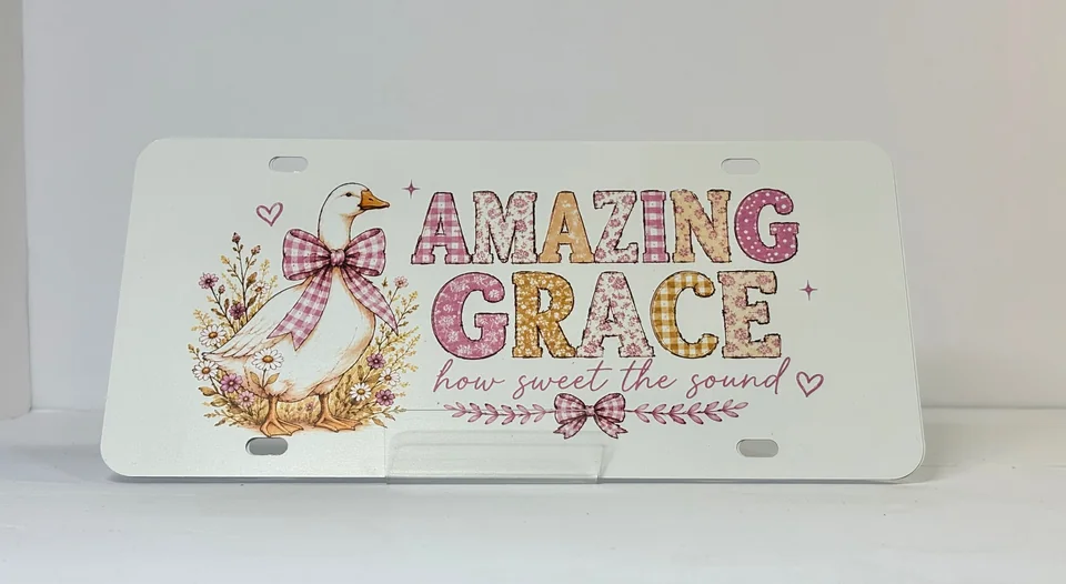Custom license plate with Amazing Grace goose design